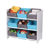 Hectarul - Organizator jucarii din MDF si textil abastru/gri 59 cm Happy JudyWild